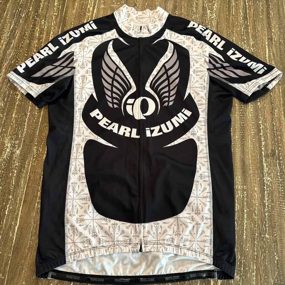 Pearl Izumi Elite Cycling Jersey Full Zip Short Sleeve Black White Mens Size XL